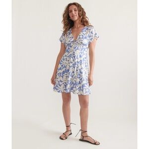 Marine Layer Mini Dress Small Flutter Sleeves Allover Floral Print Blue White